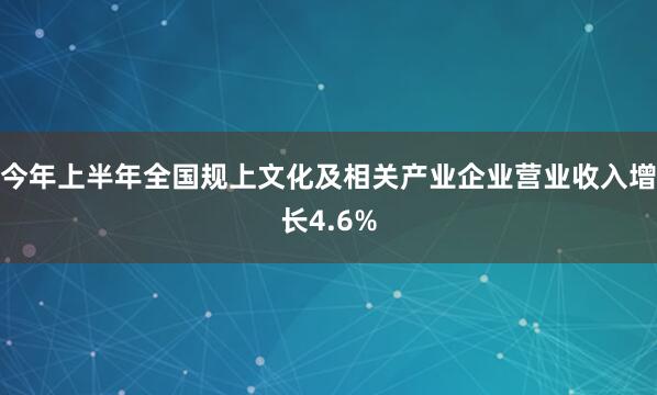 今年上半年全国规上文化及相关产业企业营业收入增长4.6%