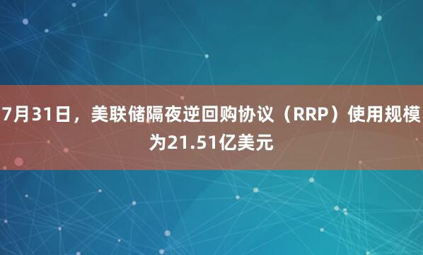 7月31日，美联储隔夜逆回购协议（RRP）使用规模为21.51亿美元