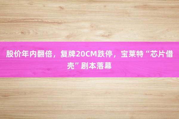 股价年内翻倍，复牌20CM跌停，宝莱特“芯片借壳”剧本落幕