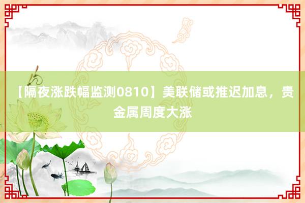 【隔夜涨跌幅监测0810】美联储或推迟加息，贵金属周度大涨