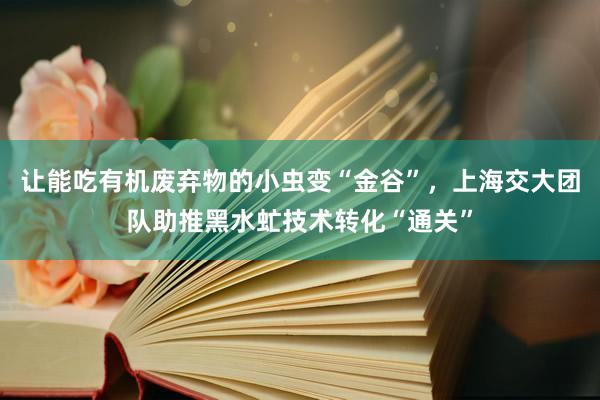 让能吃有机废弃物的小虫变“金谷”,上海交大团队助推黑水虻技术转化“通关”