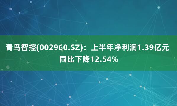 青鸟智控(002960.SZ)：上半年净利润1.39亿元 同比下降12.54%