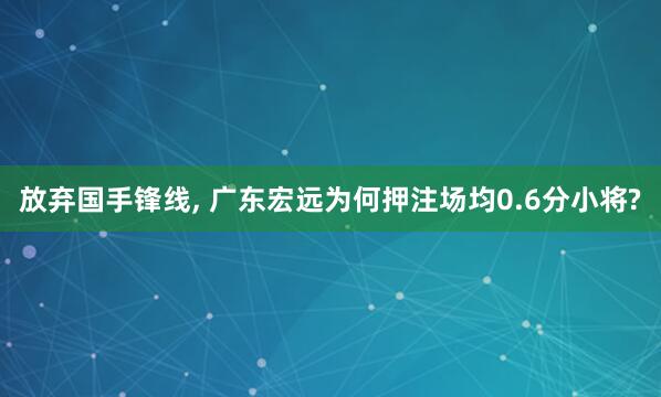 放弃国手锋线, 广东宏远为何押注场均0.6分小将?