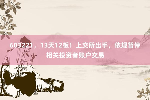 603221，13天12板！上交所出手，依规暂停相关投资者账户交易