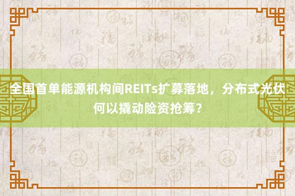 全国首单能源机构间REITs扩募落地，分布式光伏何以撬动险资抢筹？