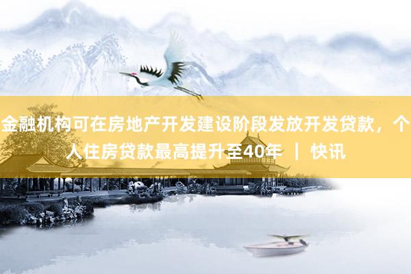 金融机构可在房地产开发建设阶段发放开发贷款，个人住房贷款最高提升至40年 ｜ 快讯