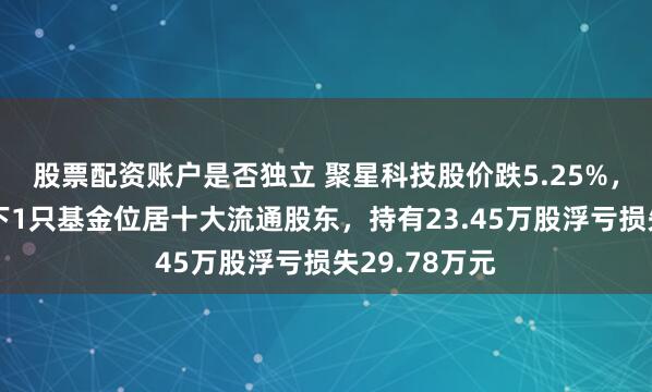股票配资账户是否独立 聚星科技股价跌5.25%，广发基金旗下1只基金位居十大流通股东，持有23.45万股浮亏损失29.78万元