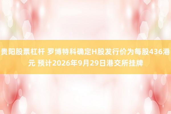 贵阳股票杠杆 罗博特科确定H股发行价为每股436港元 预计2026年9月29日港交所挂牌