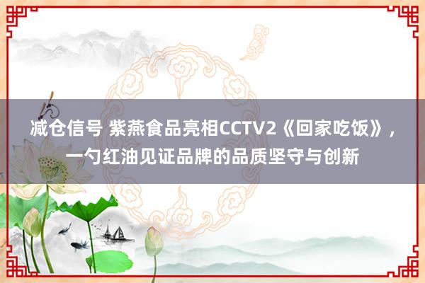 减仓信号 紫燕食品亮相CCTV2《回家吃饭》，一勺红油见证品牌的品质坚守与创新